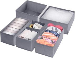 img 3 attached to 🗄️ Dresser Drawer Organizer: Foldable Cloth Storage Box for Underwear, Bras, Socks, Ties, Scarves - Set of 6, Grey