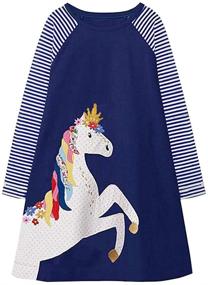 img 4 attached to 👗 VIKITA Striped Girls' Dresses with Toddler Cartoon Appliques