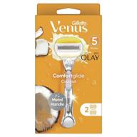 🪒 gillette venus store comfortglide с ручкой бритвы и запасными лезвиями с кокосовым маслом olay для женщин, серебряная, 2 штуки. логотип