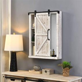 img 4 attached to 🚪 FirstTime &amp; Co. Winona Farmhouse Barn Door Cabinet Mirror, Handcrafted in the USA, Distressed White Finish, 21 x 5.5 x 28 Inches