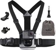 hsu gopro chest mount harness | chesty strap for all action cameras | body strap with j hook and quick release buckle clip mount logo