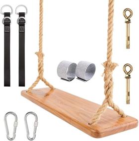 img 4 attached to 🌳 Yangbaga Wooden Swing: Adjustable, Durable Tree Swing for Kids & Adults - Perfect for Home or Park Use!