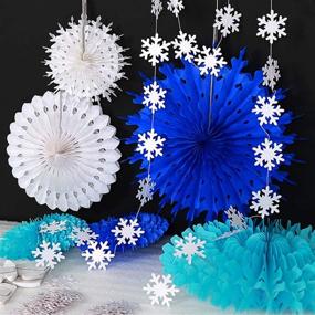 img 2 attached to ❄️ Украшения для вечеринки Ice Blue Snowflake: подвесные бумажные веера, гирлянды из снежинок, фоновые баннеры и гирлянды - идеально подходят для зимнего чудесного дня рождения, Рождества, вечеринки для малышей, свадьбы и детской комнаты