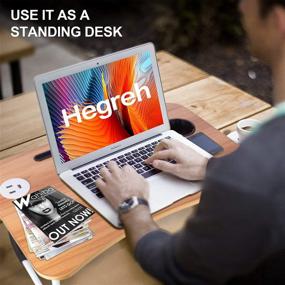 img 3 attached to 📚 Hegreh Laptop Lap Desk for Bed - 17" Laptop Tray with Drawer, Lamp, Cup Holder - Foldable Laptop Stand for Working, Writing, Reading and Breakfast