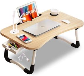 img 4 attached to 📚 Hegreh Laptop Lap Desk for Bed - 17" Laptop Tray with Drawer, Lamp, Cup Holder - Foldable Laptop Stand for Working, Writing, Reading and Breakfast