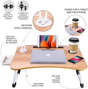 img 2 attached to 📚 Hegreh Laptop Lap Desk for Bed - 17" Laptop Tray with Drawer, Lamp, Cup Holder - Foldable Laptop Stand for Working, Writing, Reading and Breakfast