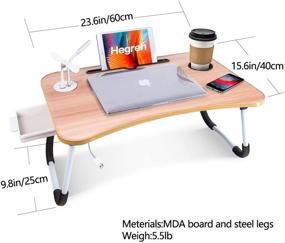 img 1 attached to 📚 Hegreh Laptop Lap Desk for Bed - 17" Laptop Tray with Drawer, Lamp, Cup Holder - Foldable Laptop Stand for Working, Writing, Reading and Breakfast