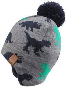 img 4 attached to 🦖 Dinosaur Boys' Hats & Caps with Duoyeree Beanie, Pom Pom Lining