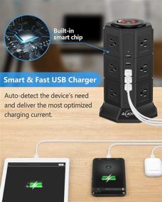 img 2 attached to Черная многофункциональная защита AiJoy Surge Protector Tower Power Strip - 12 розеток, 5 USB-портов, удлинитель на 10 футов - Зарядная станция для дома или офиса.