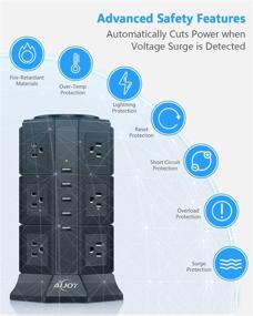 img 1 attached to Черная многофункциональная защита AiJoy Surge Protector Tower Power Strip - 12 розеток, 5 USB-портов, удлинитель на 10 футов - Зарядная станция для дома или офиса.