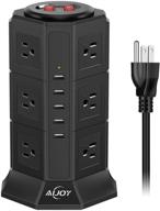 черная многофункциональная защита aijoy surge protector tower power strip - 12 розеток, 5 usb-портов, удлинитель на 10 футов - зарядная станция для дома или офиса. логотип