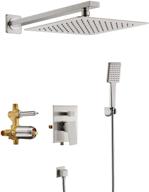 🚿 soka 10 inch rain shower system faucets sets with rain shower head and high pressure handheld shower head - square shower combo set, trim kit with valve pressure balance - brushed nickel finish logo