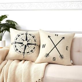 img 3 attached to 🧭 Anickal Decorative Pillow Covers 18x18 Inch Set of 4 Linen Compass Arrow Feather Live Love Laugh Quote Throw Pillow Covers for Modern Farmhouse Décor