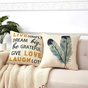 img 2 attached to 🧭 Anickal Decorative Pillow Covers 18x18 Inch Set of 4 Linen Compass Arrow Feather Live Love Laugh Quote Throw Pillow Covers for Modern Farmhouse Décor