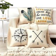🧭 anickal decorative pillow covers 18x18 inch set of 4 linen compass arrow feather live love laugh quote throw pillow covers for modern farmhouse décor logo