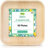 🌿 eco rev palm leaf plates: 6” square disposable appetizer & dessert plates – set of 50, 100% compostable biodegradable eco friendly plates logo