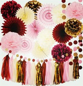 img 4 attached to 🎉 Burgundy Pink Gold Bridal Shower & Birthday Decorations for Women by Qian's Party - Maroon Autumn Decorations for Wedding, Bachelorette Party