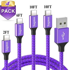 img 3 attached to 🔌 Кабель зарядки Sagmoc Type C фиолетового цвета - Быстрый USB C кабель зарядки 4 шт: 2X10FT 6FT 2FT, Совместим с Samsung S10 S9 S8 Plus, Note 8, LG G6 G5 V30 V20, Google Pixel/XL, Moto Z/Z2