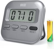 ⏲️ aaa battery included gray digital kitchen timer - clear digits with minutes and seconds button, loud alarm, stand and magnetic backing. ideal for cooking, baking, sports games, or office. logo