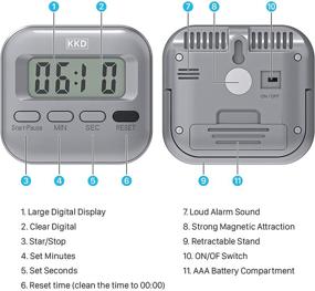 img 2 attached to ⏲️ AAA Battery Included Gray Digital Kitchen Timer - Clear Digits with Minutes and Seconds Button, Loud Alarm, Stand and Magnetic Backing. Ideal for Cooking, Baking, Sports Games, or Office.