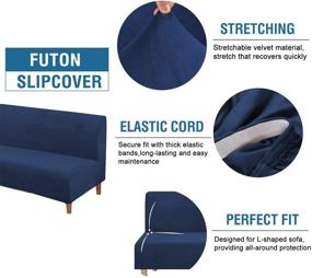img 3 attached to 🛋️ Thick Soft Navy Velvet Futon Cover - Stretch Sofa Bed Slipcover, Armless Sofa Covers, Cozy Furniture Protector, Stay in Place - Form Fitted, Real Velvet Fabric