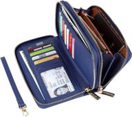 👛 cynure large zipper card organizer wristlet clutch wallet for women, blue leather logo