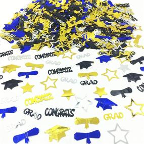 img 4 attached to 🎉 Vibrant Graduation Confetti Mix - Celebrate with 1.1 oz Grad Party Decoration - Congrats, Grad, Star, Cap, Diploma - Golden, Black, Silver, Blue Color Combo