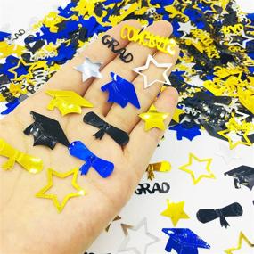 img 1 attached to 🎉 Vibrant Graduation Confetti Mix - Celebrate with 1.1 oz Grad Party Decoration - Congrats, Grad, Star, Cap, Diploma - Golden, Black, Silver, Blue Color Combo