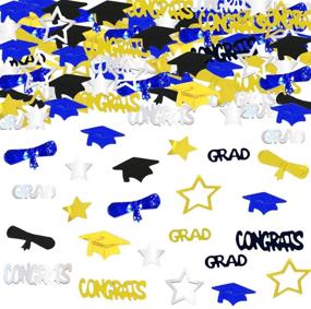 img 3 attached to 🎉 Vibrant Graduation Confetti Mix - Celebrate with 1.1 oz Grad Party Decoration - Congrats, Grad, Star, Cap, Diploma - Golden, Black, Silver, Blue Color Combo