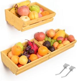 img 3 attached to 🍎 Bamboo Fruit Basket with Banana Hanger - Vegetable Storage Wall Holder Stand - Bread Rack for Fruit, Vegetables, Snacks