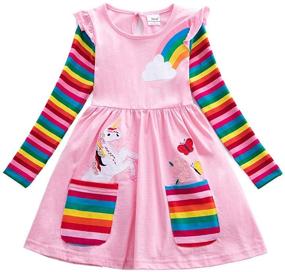 img 4 attached to Яркие хлопковые платья с цветочным и животным принтом для девочек 3-8 лет - JUXINSU