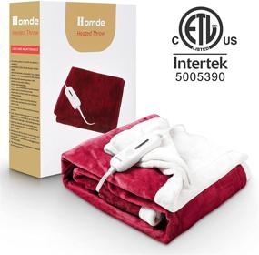 img 3 attached to 🔥 Homde Electric Heated Blanket: Flannel Throw, Fast Heating Levels, Auto-Off, ETL Certification, Overheating Protection, Machine Washable - Red & White - 50’’ x 60’’