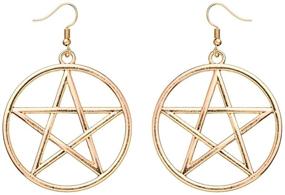 img 1 attached to Girls' Personality Earrings: Geometric Metal Circle Pentagram & Unicursal Hexagram Design