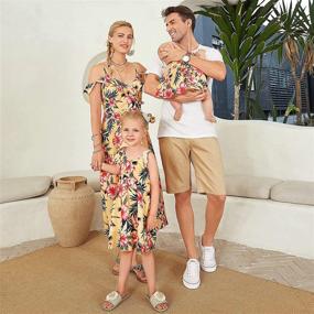 img 3 attached to 👗 Mumetaz Family Matching Floral Print Cold Shoulder V-Neck Ruffle Backless Dresses - Mommy and Me Outfits