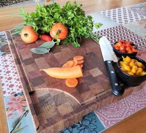 img 2 attached to Large End Grain Wooden Cutting Board with Juice Drip Groove for Kitchen | Premium 🪓 Solid Wood Chopping Block - Ideal for Meat | Size: 12.2 x 18.5 x 1.37 inches