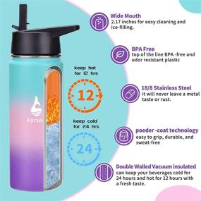 img 2 attached to 🌈 Farsea Insulated Water Bottle: Double Wall BPA-Free Stainless Steel, Wide Mouth, 18oz, Gradient Mint/Pink/Purple, Straw & Spout Lid, Paracord Handle