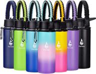 🌈 farsea insulated water bottle: double wall bpa-free stainless steel, wide mouth, 18oz, gradient mint/pink/purple, straw & spout lid, paracord handle logo