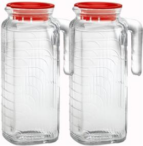 img 2 attached to 🍶 Bormioli Rocco Gelo Glass 1.2L Jug, Set of 2 with Red Lid