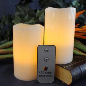 img 3 attached to 🕯️ Flameless LED Candles Flickering Pillar Set – Remote Control, Battery Operated, Ivory Wax with Amber Yellow Faux Flame – Christmas Décor & Mom's Gift