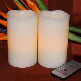 img 1 attached to 🕯️ Flameless LED Candles Flickering Pillar Set – Remote Control, Battery Operated, Ivory Wax with Amber Yellow Faux Flame – Christmas Décor & Mom's Gift