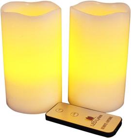 img 4 attached to 🕯️ Flameless LED Candles Flickering Pillar Set – Remote Control, Battery Operated, Ivory Wax with Amber Yellow Faux Flame – Christmas Décor & Mom's Gift