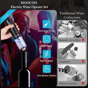 img 3 attached to 🍷 Moocoo Electric Wine Opener Set: Cordless Bottle Opener, Aerator, Pourer, Foil Cutter, Stoppers, & Charging Base for Effortless Wine Opening and Preservation