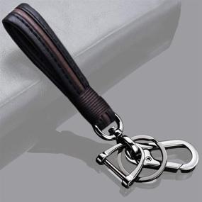 img 4 attached to 🔑 Premium Leather Valet Keychain by QIAOBA - Handmade Car Key Chain