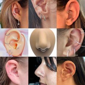 img 2 attached to 💎 18G 16G 14G CZ Opal Cartilage Conch Earring Hoop 316L Surgical Steel Septum Nose Rings Conch Daith Helix Tragus Piercing Jewelry | FUNLMO