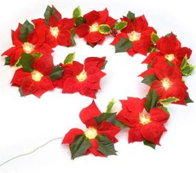 img 4 attached to 🎄 Lvydec Pre-Lit Artificial Poinsettia Flower Garland, 6.5 Feet Poinsettia Garland with 10 Clear Lights for Christmas Decor, Battery Operated