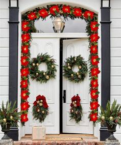 img 3 attached to 🎄 Lvydec Pre-Lit Artificial Poinsettia Flower Garland, 6.5 Feet Poinsettia Garland with 10 Clear Lights for Christmas Decor, Battery Operated