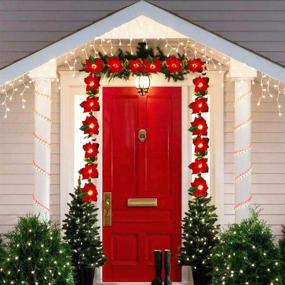 img 2 attached to 🎄 Lvydec Pre-Lit Artificial Poinsettia Flower Garland, 6.5 Feet Poinsettia Garland with 10 Clear Lights for Christmas Decor, Battery Operated