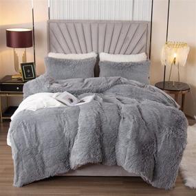 img 4 attached to 🛏️ EMME Luxury Fuzzy Duvet Cover Set - Queen Size Fluffy Comforter Cover Set for Queen Bed - Shaggy and Plush Soft Bedding Duvet Covers - Grey (Queen)