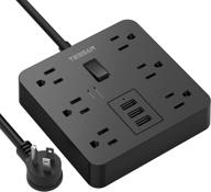 💡 tessan power strip with usb, 5 ft extension cord, 6 widely spaced outlets, built-in 1700j surge protector for home and office accessories - black logo