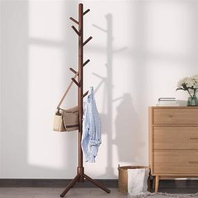 img 3 attached to UDEAR Solid Wood Coat Rack Stand: Adjustable Height, 8 Hooks, Dark Brown - Perfect for Office, Corridor, Bedroom, and More!